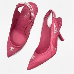 NEW Louis Vuitton Rose Pink Archlight Logo Slingback Pumps Heels Sandals Shoes